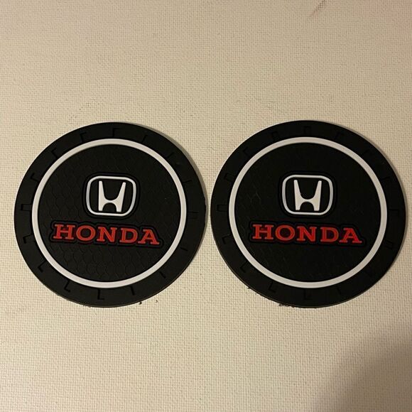 Honda logo car cup Coasters in black, white and red Set of 2 NWT - Picture 1 of 4